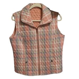Plaid Quilted Vest with Zipper Pink And Blue